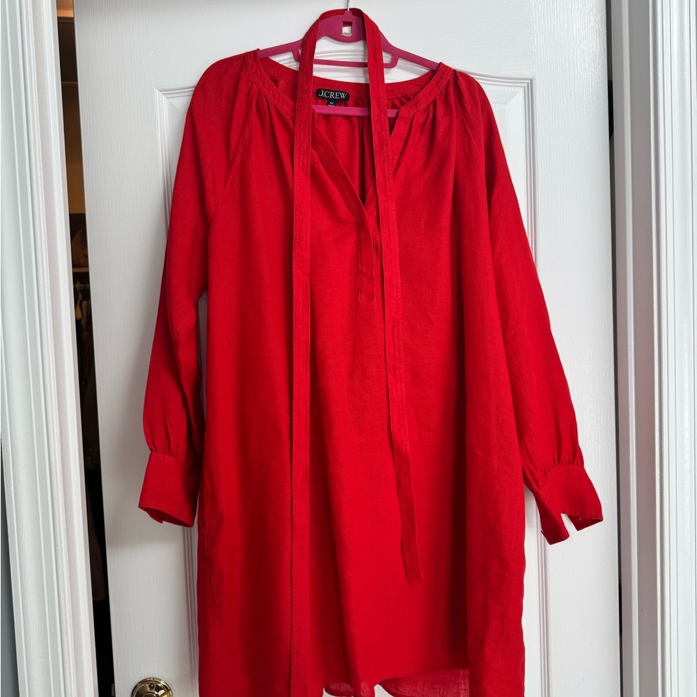 J. Crew Red Linen Dress with Optional Tie Waist